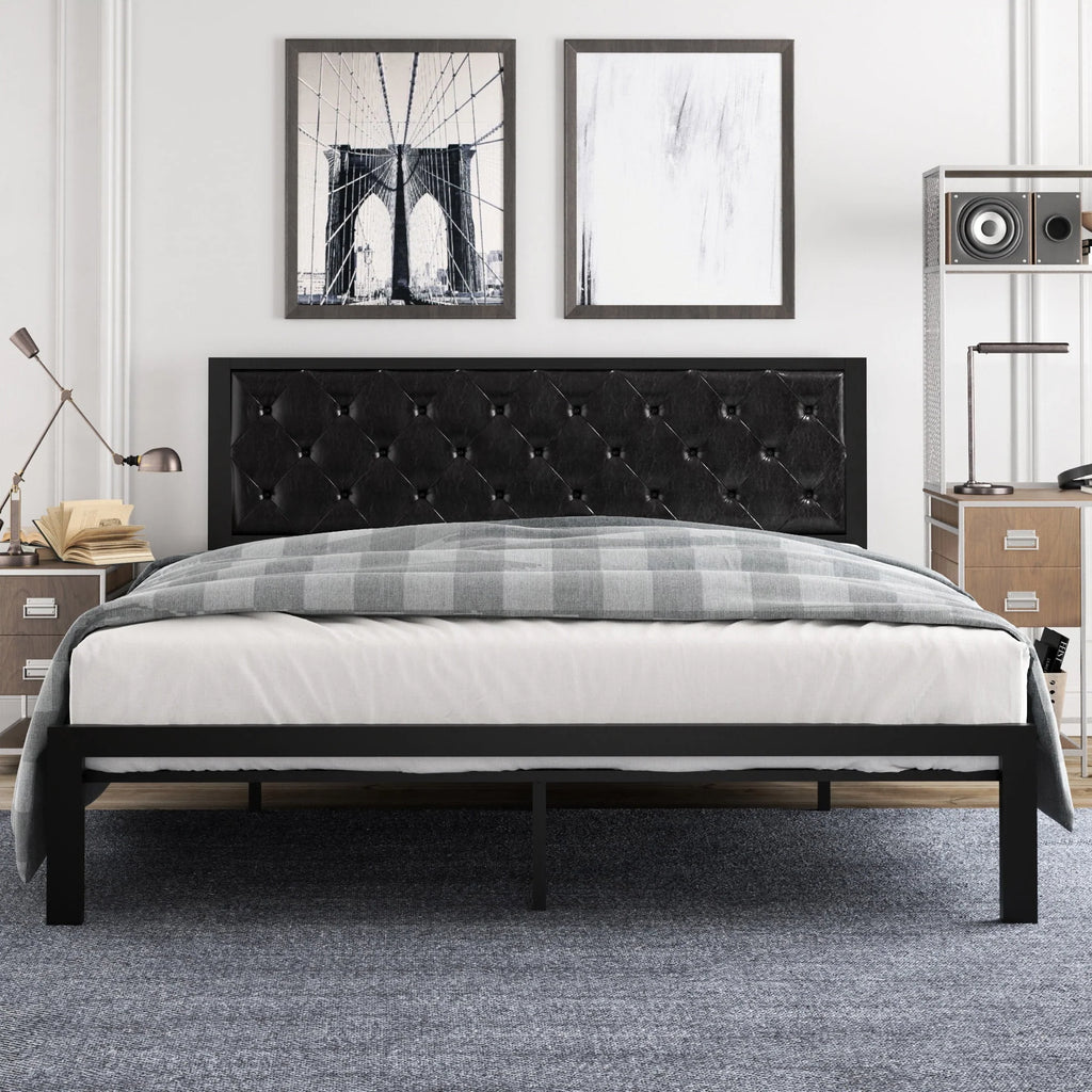 Twin Size Metal Bed Frame with Upholstered Headboard D9605