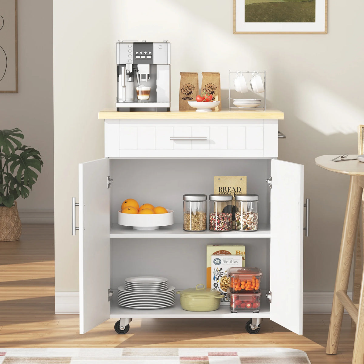 White Kitchen Island with Storage W6407