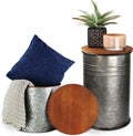 2pk Galvanized Metal Barrel Side Table Ottoman Set O811362