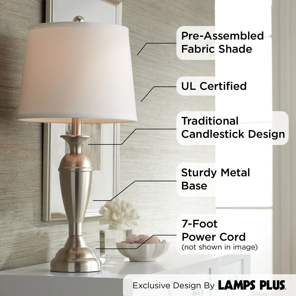 Set of 2 Brushed Nickel Table Lamps E3705