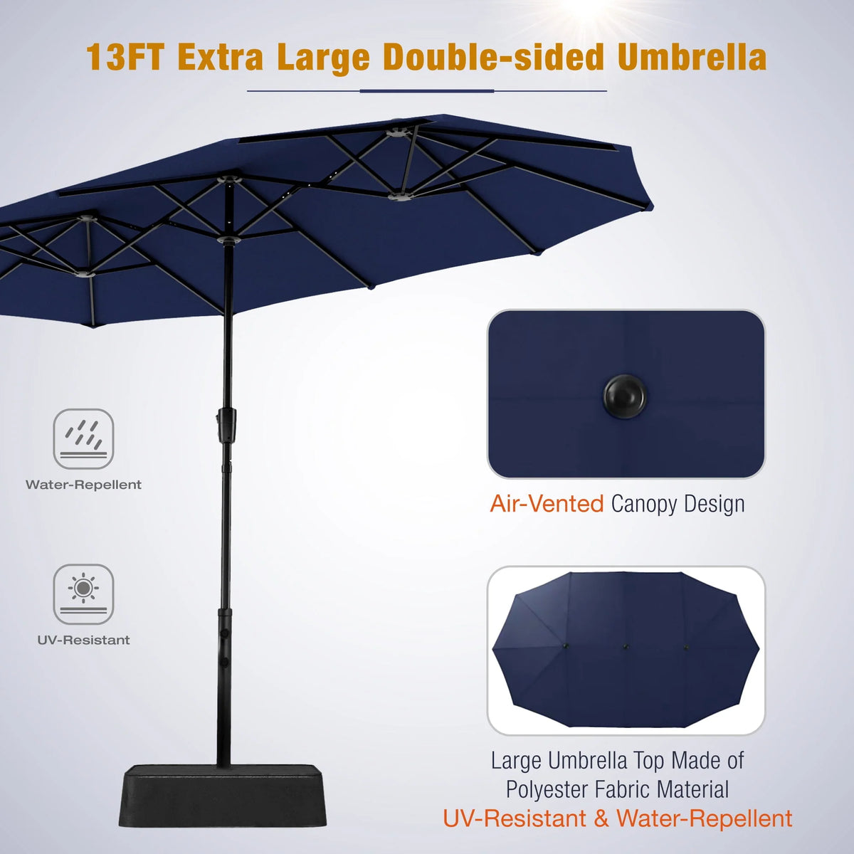 8-Piece Outdoor Patio Set with 13 ft Navy Umbrella I6767