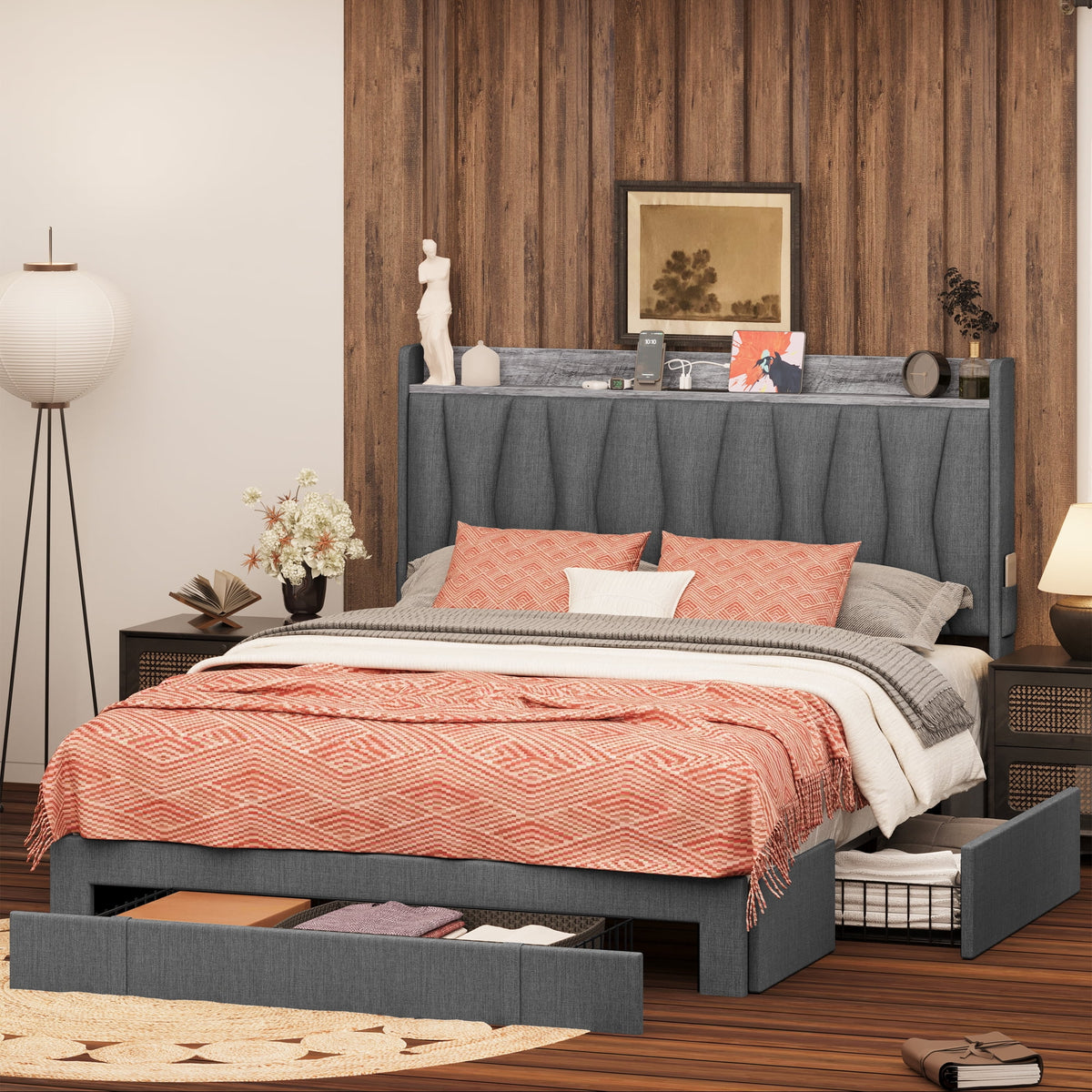 Queen Size Upholstered Storage Bed Frame with 3 Drawers B3148