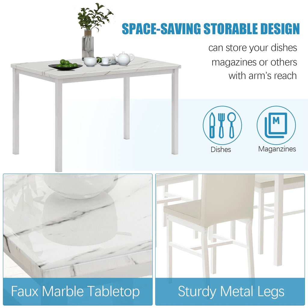 5 Piece Faux Marble Dining Set with 4 PU Leather Chairs M3553