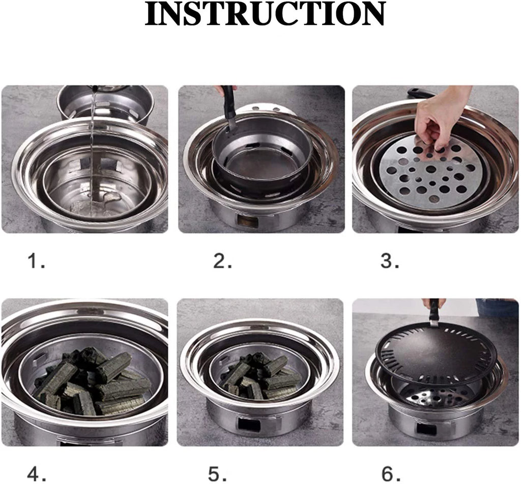 Round BBQ Charcoal Grill Non-stick Portable Stainless Steel A408