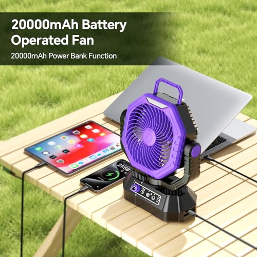 20000mAh Portable Rechargeable Battery Powered Fan with Light X9503