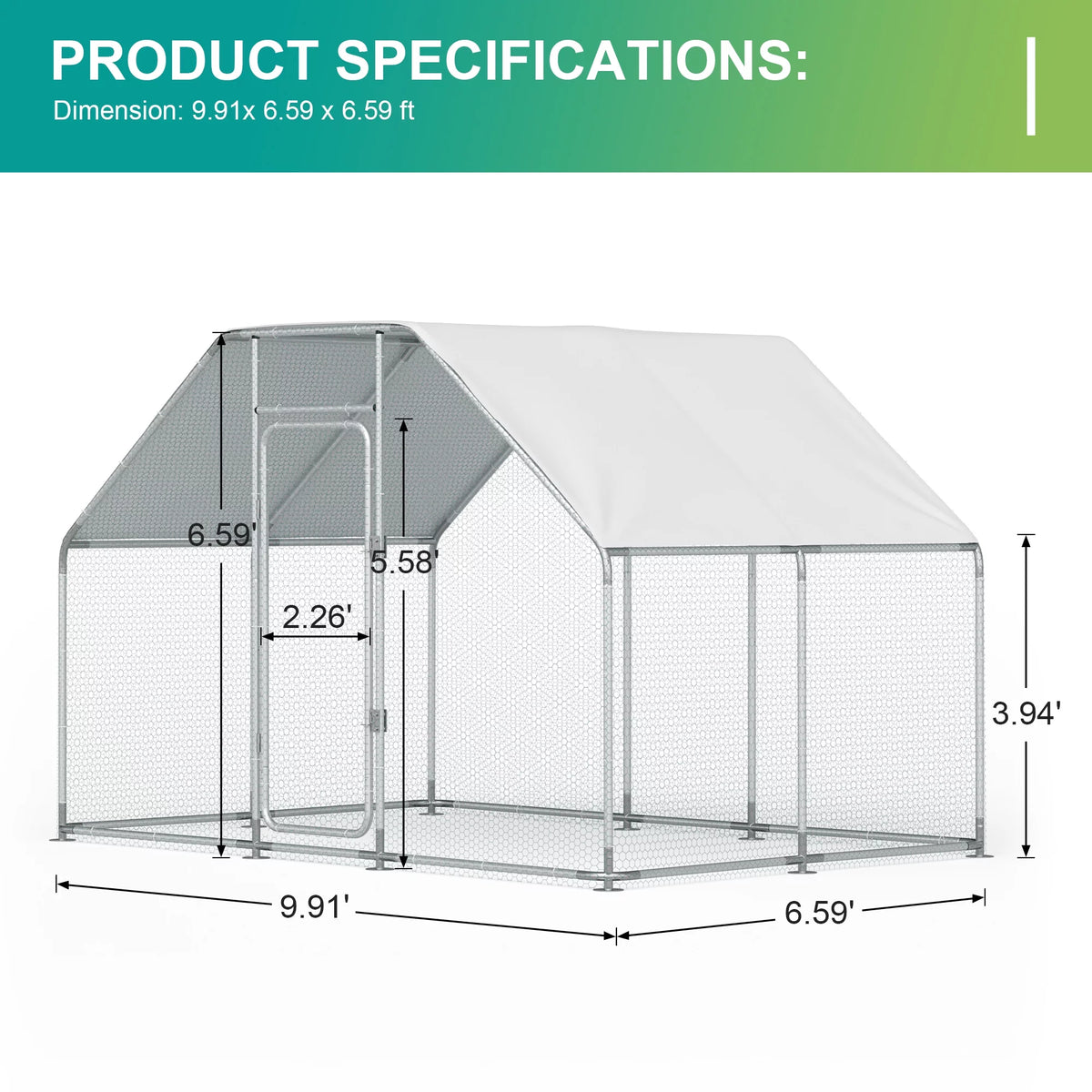 Large Metal Chicken Coop 10x 6.6x6.6FT Heavy Duty Outdoor Poultry Cage with Cover Y4505