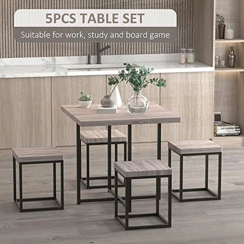 5 Piece Walnut Dining Table Set for 4 T210