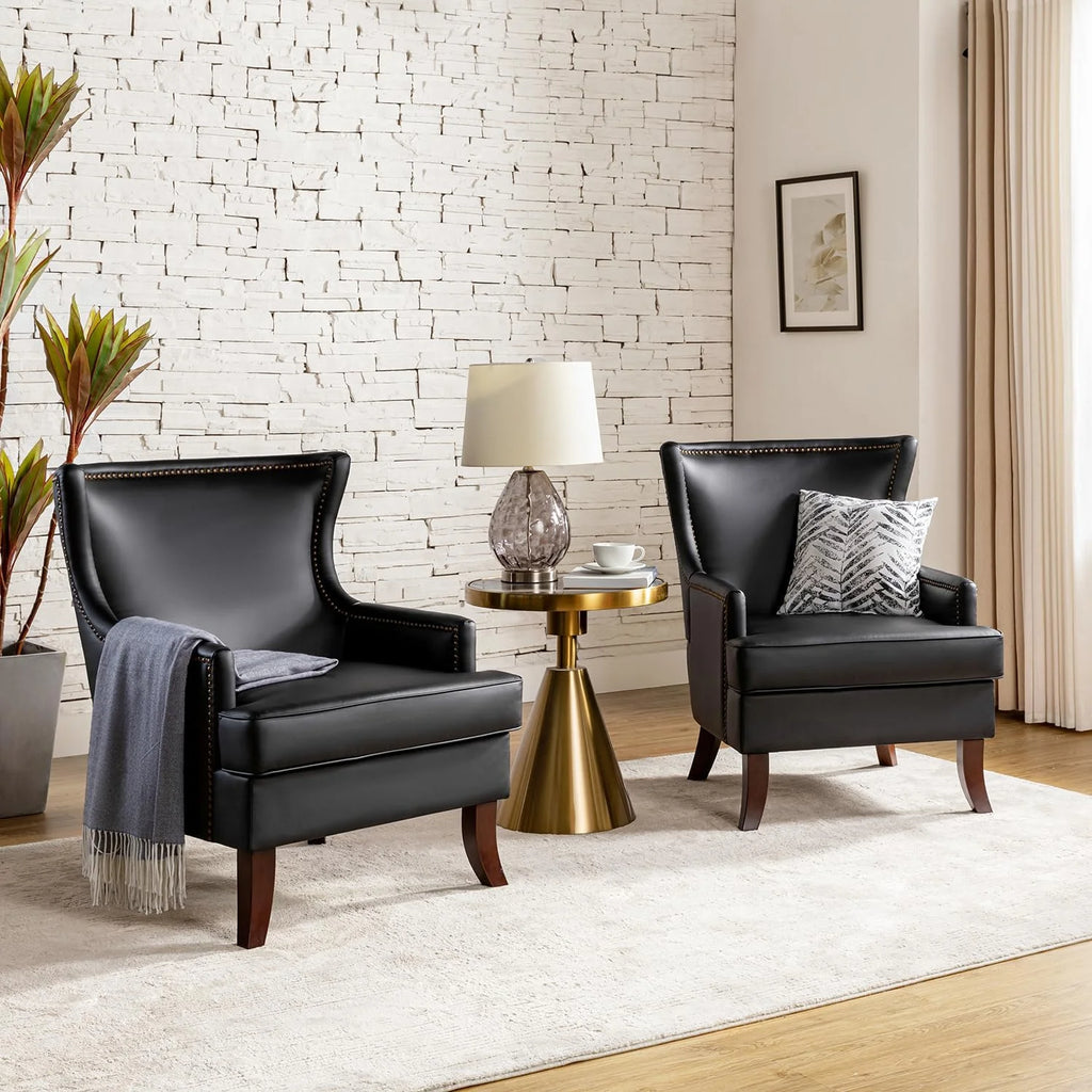 Black Faux Leather Wingback Accent Chairs Set Of 2 U293