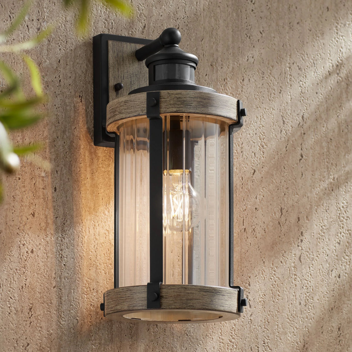 Set of 2 Gray Black Motion Sensor Dusk to Dawn Outdoor Wall Light Z74577