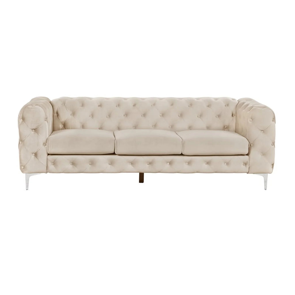 2-Piece Button Tufted Velvet Sofa Set Beige H7664