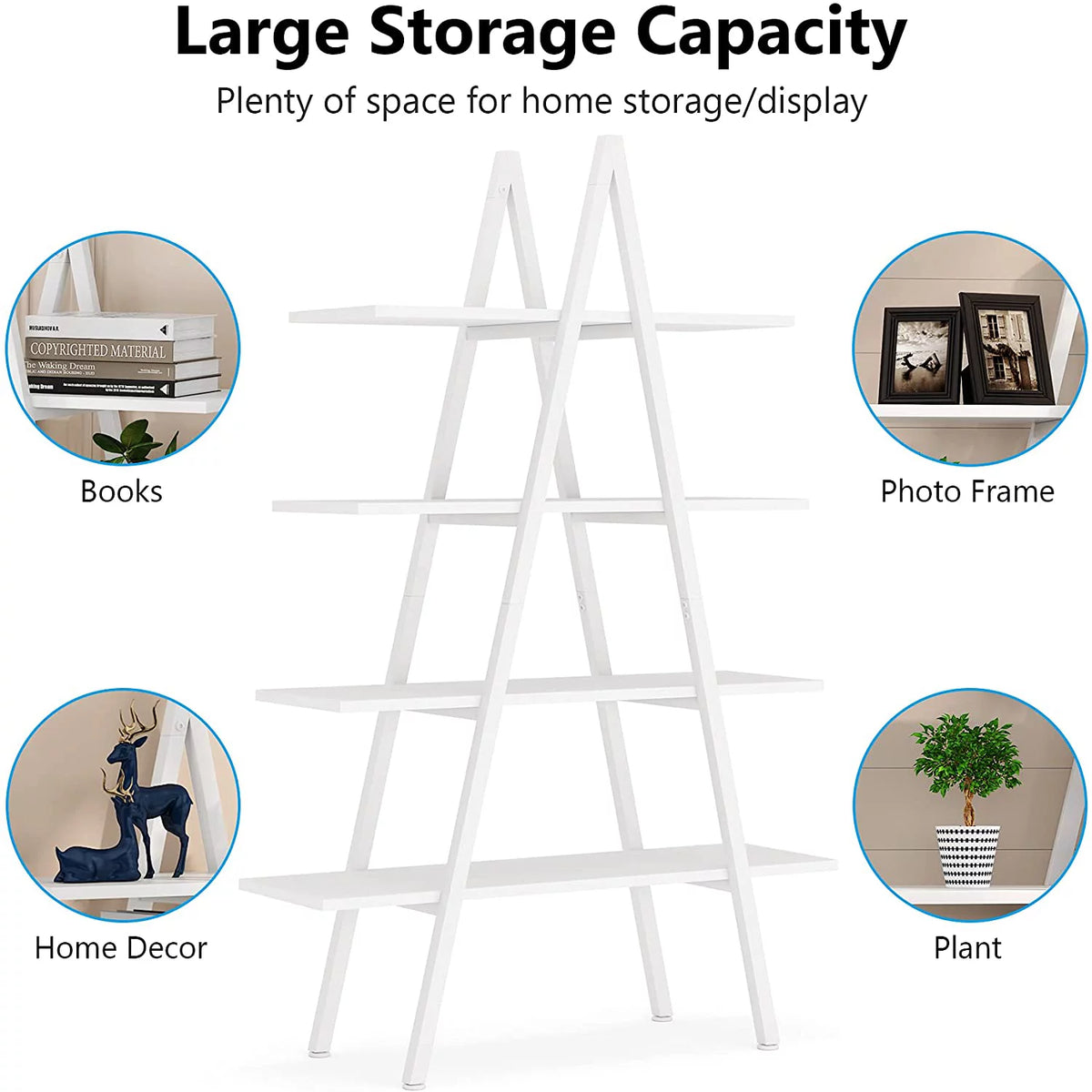 4-Tier White Bookshelf L259