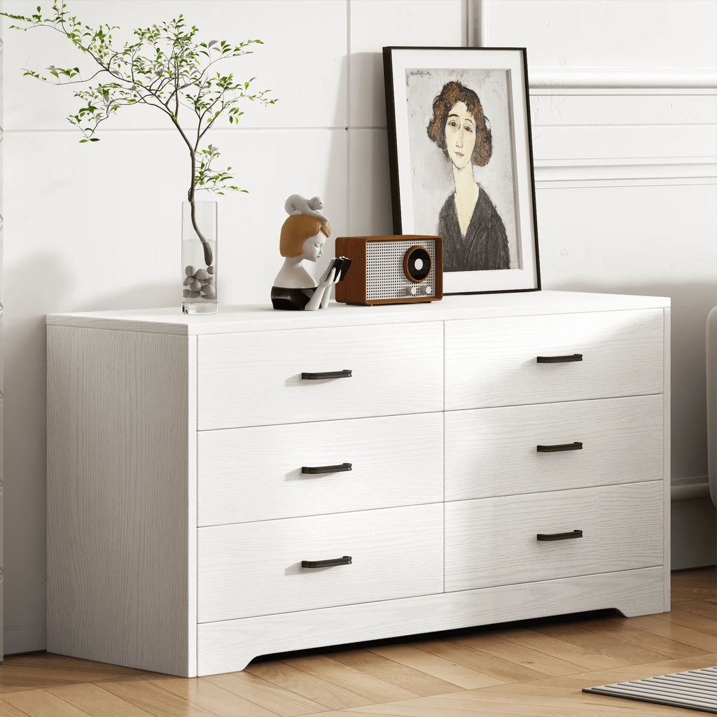 White 6 Drawer Rustic Wood Dresser C6179
