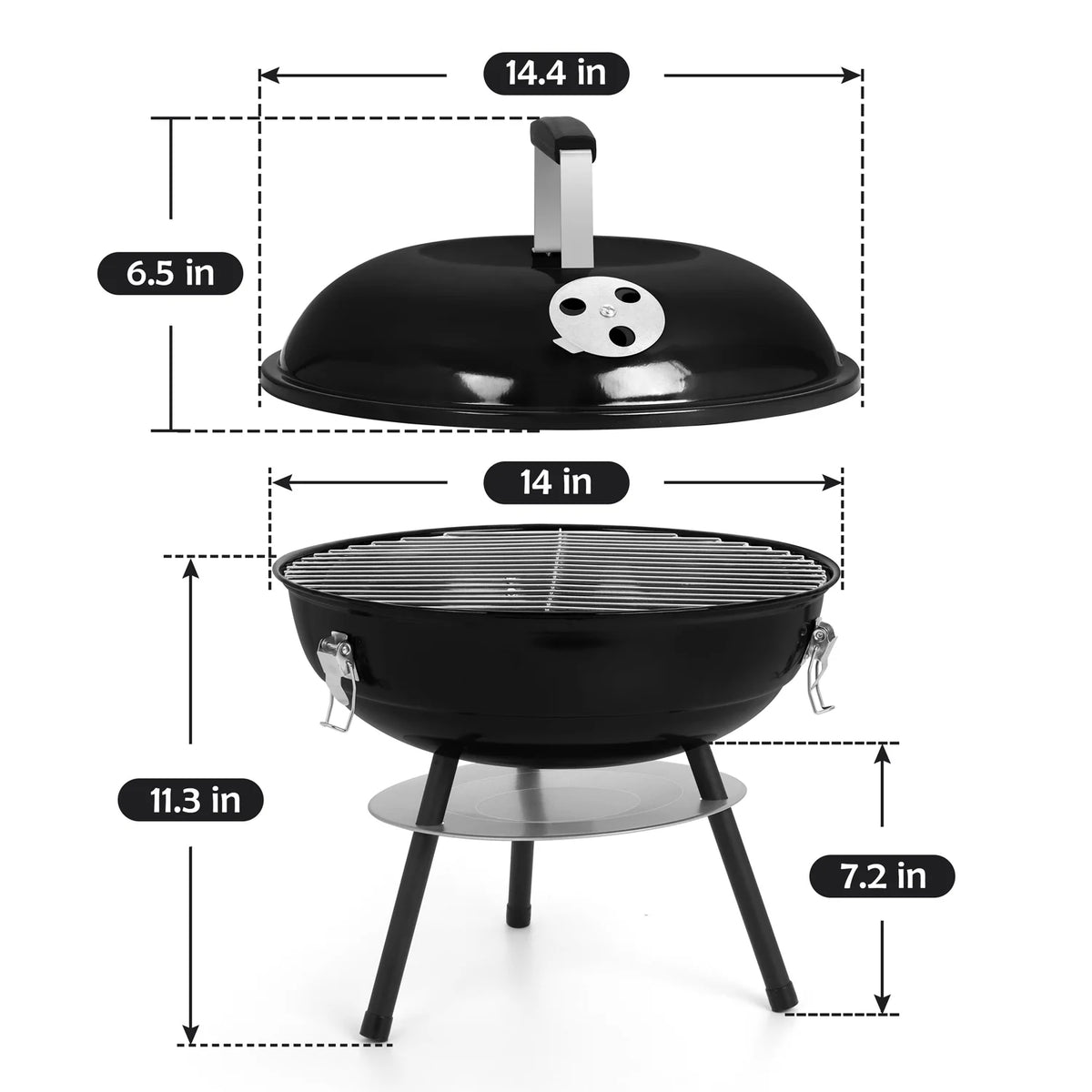 14 inch Portable Charcoal Grill with Black Lid T4655