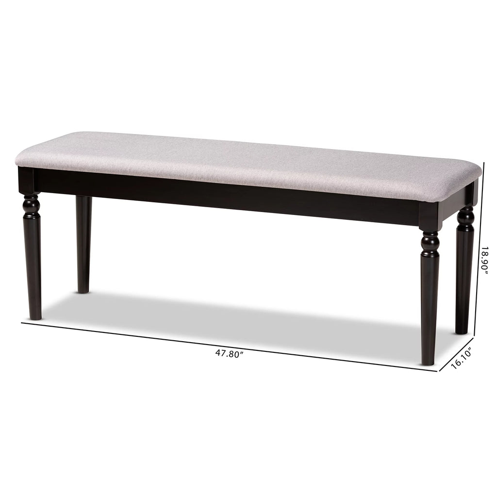 Grey Fabric Upholstered Dark Brown Wood Dining Bench L867106
