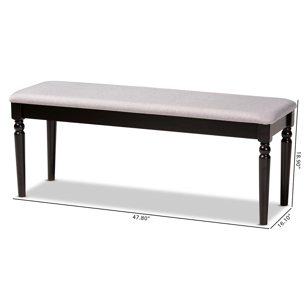 Grey Fabric Upholstered Dark Brown Wood Dining Bench L867106
