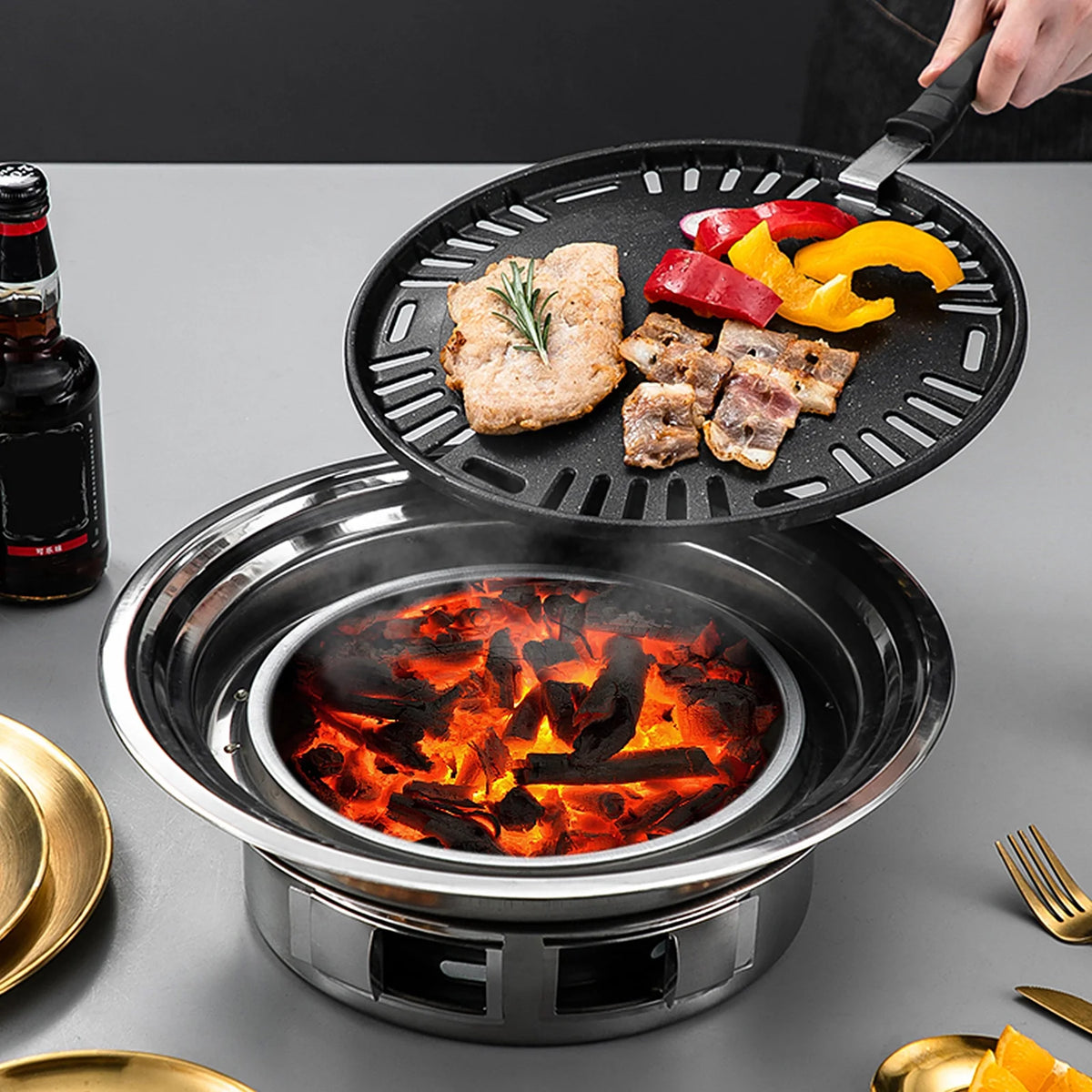 Charcoal Grill Non-stick Portable Stainless Steel BBQ F355031