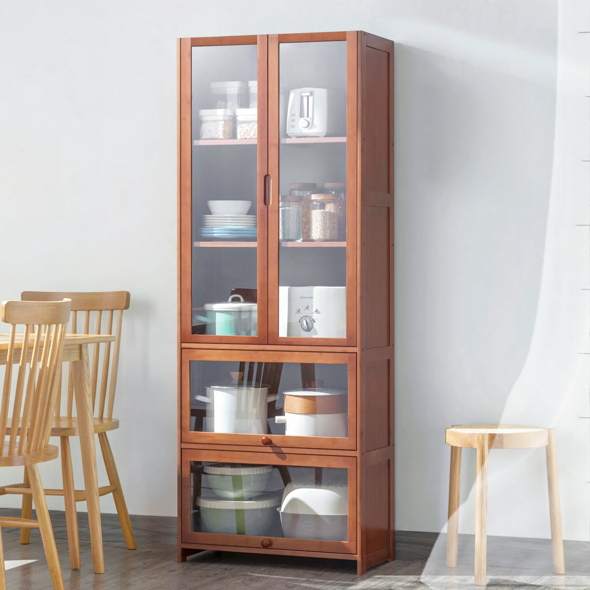 Bamboo 5 Tier Bookcase with Acrylic Doors I573663