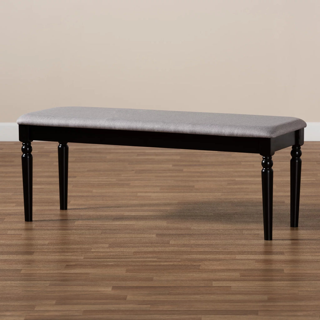 Grey Fabric Upholstered Dark Brown Wood Dining Bench L867106