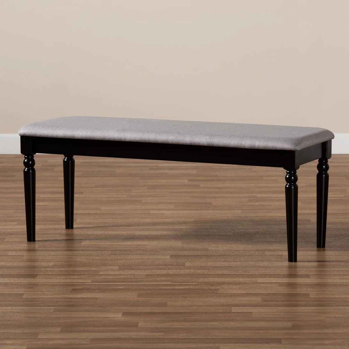Grey Fabric Upholstered Dark Brown Wood Dining Bench L867106