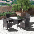 5 Pieces Patio Dining Set with Glass Tabletop 4 Chairs with Cushions Gray B5160