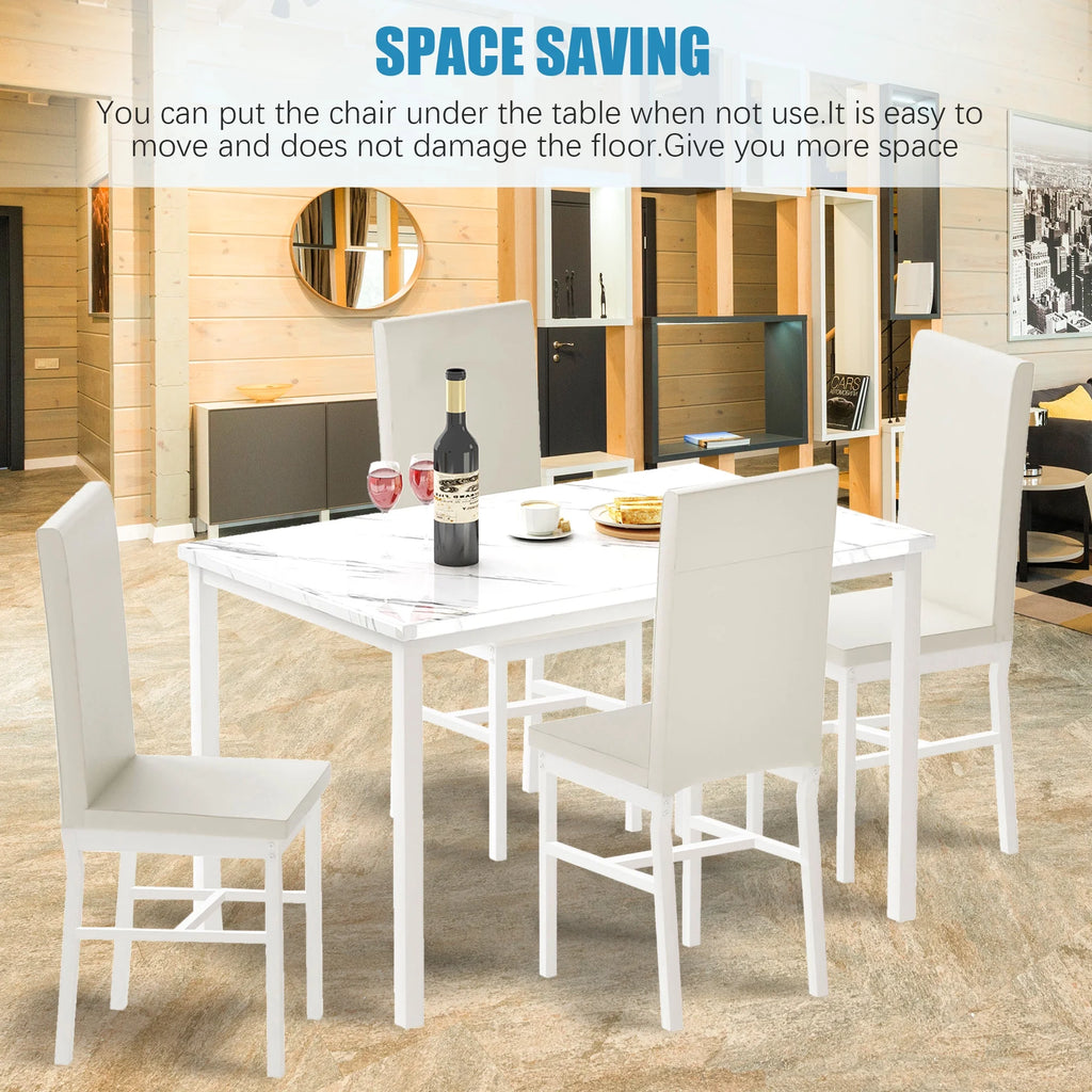5 Piece Faux Marble Dining Set with 4 PU Leather Chairs M3553