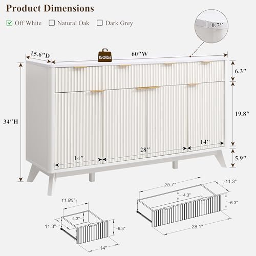 60" Buffet Sideboard Cabinet with 4 Doors and 3 Drawers M161