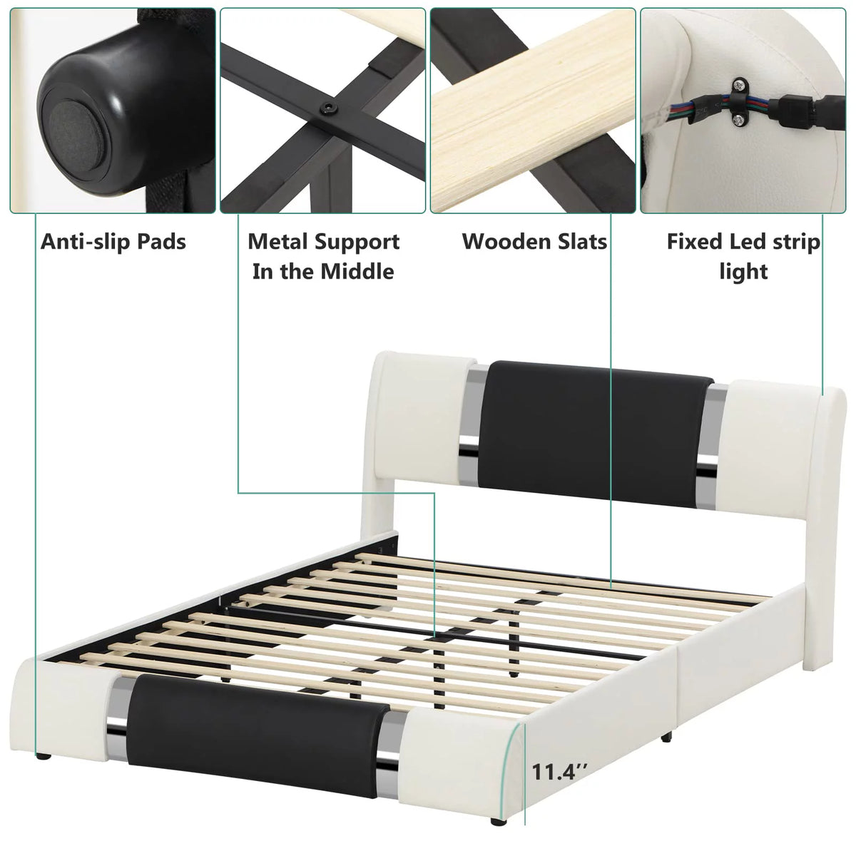 Queen Size Faux Leather Upholstered Platform Bed Frame with LED Light Headboard X503274