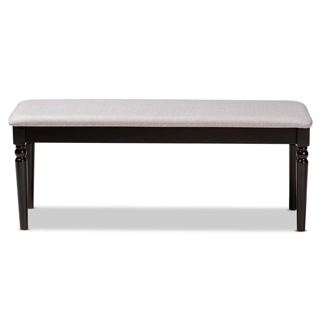 Grey Fabric Upholstered Dark Brown Wood Dining Bench L867106