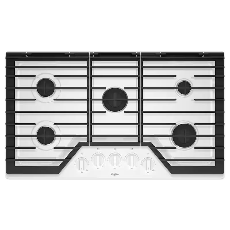 White 36 in. 5 Burner Gas Cooktop with Cast-Iron Grates T36101