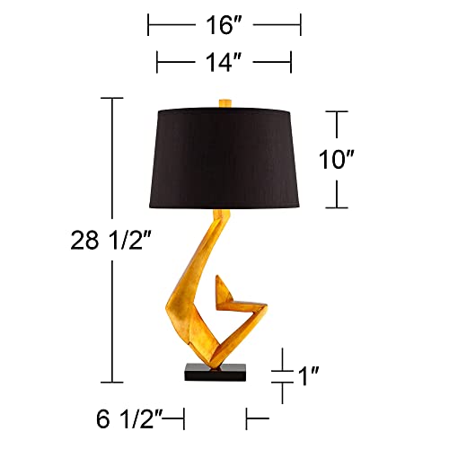 28.5" Tall Gold Leaf Metal Table Lamp with Black Fabric Shade O947113