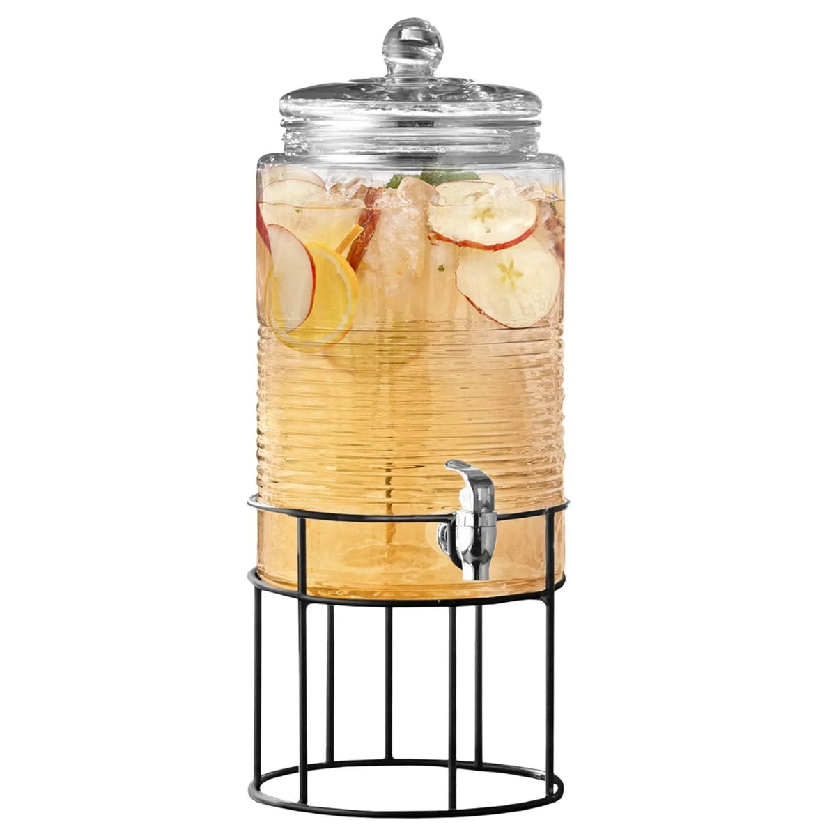Clear Glass Drink Dispenser with Spigot and Stand H8771
