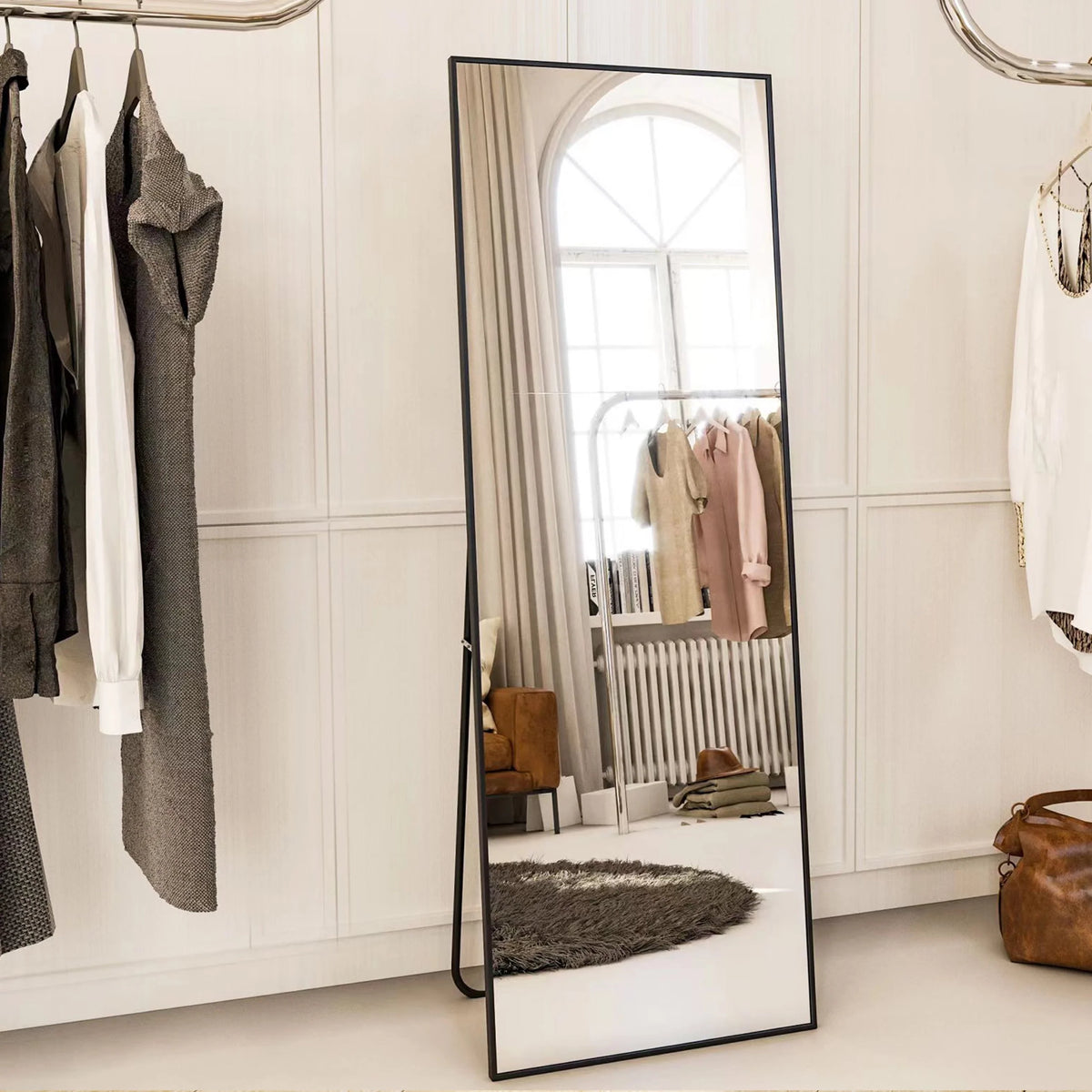 64x21 Full Length Mirror Rectangle Body Dressing Floor Standing Mirror, Black T615842