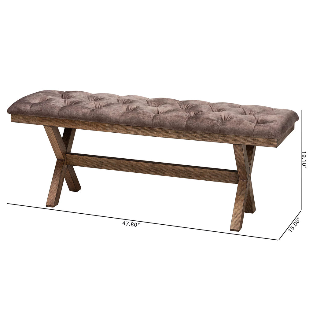 Chocolate Velvet Fabric and Dark Brown Finished Wood Bench Y617018