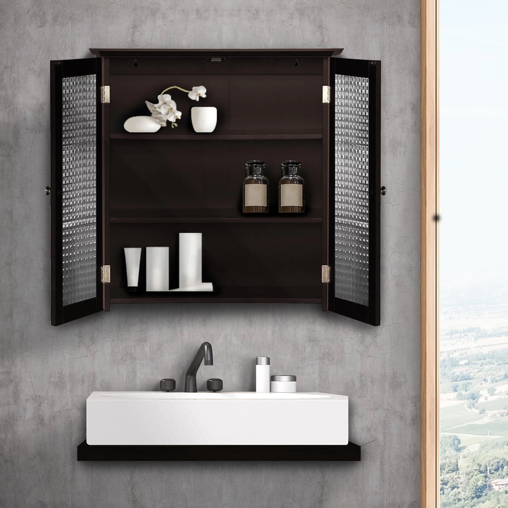Wooden Wall Cabinet with 2 Glass Doors U6873