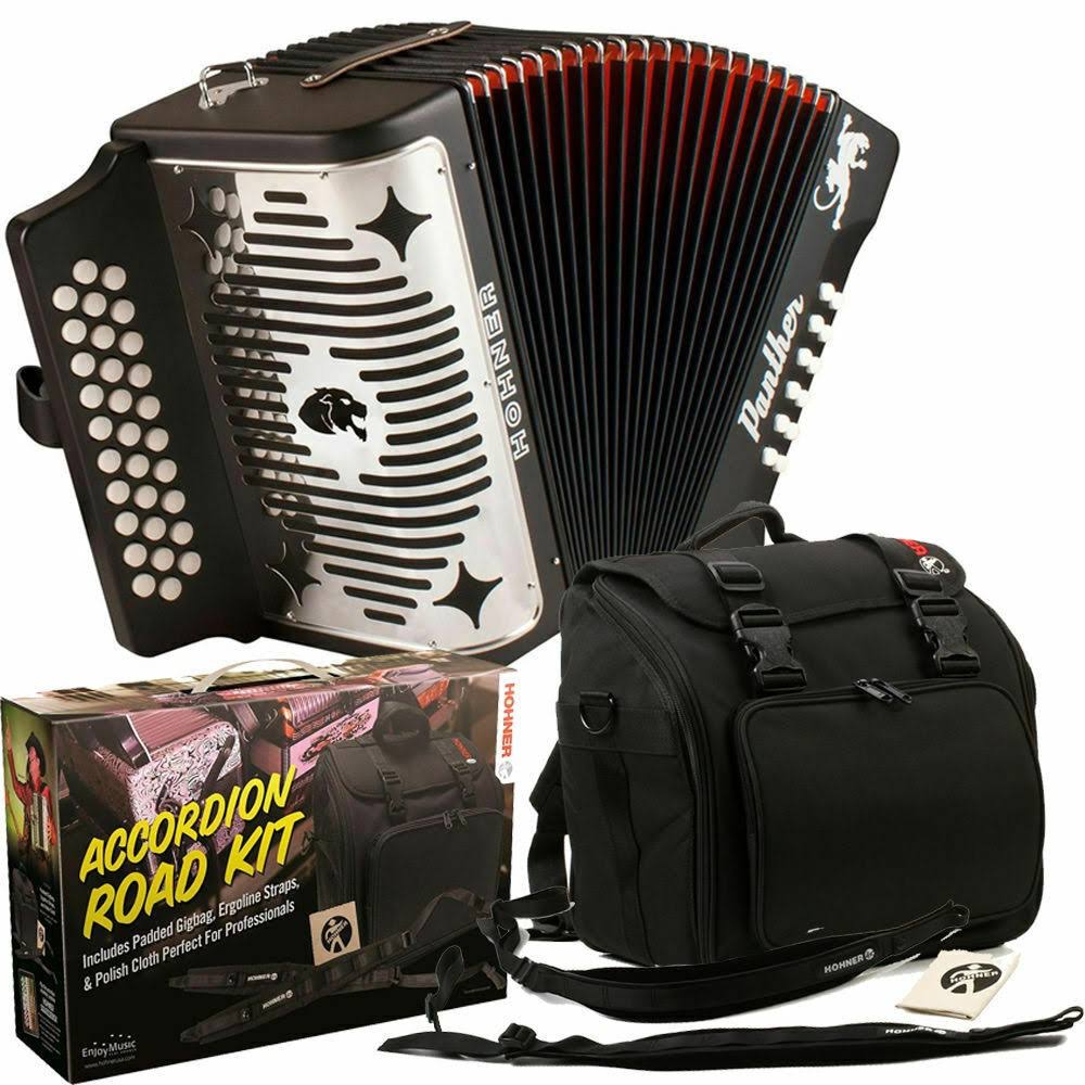 Black Diatonic Button Accordion with Gig Bag V4463