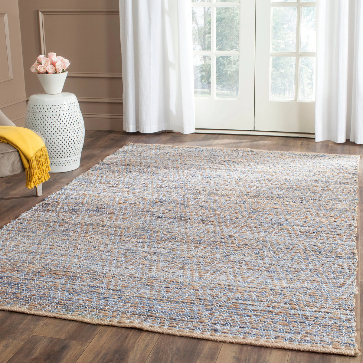 Natural Blue Striped Jute Area Rug 9' x 12' J94571