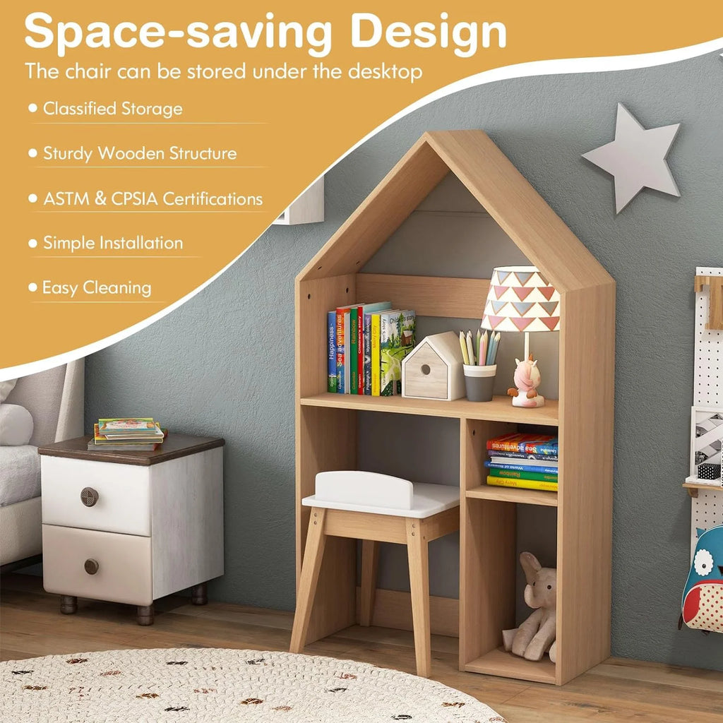 Kids Grey 2-in-1 Wooden Table and Chair Set with Blackboard Z6117