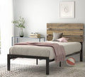 Twin Rustic Style Metal Platform Bed with Headboard and Metal Slats, Brown D57548