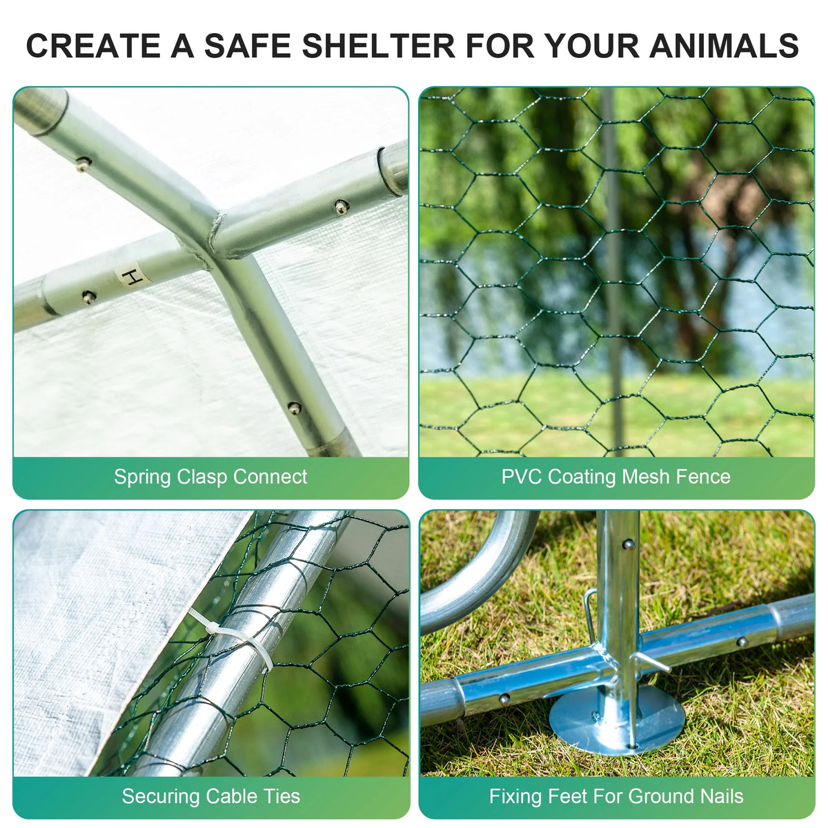 Large Metal Chicken Coop 10x 6.6x6.6FT Heavy Duty Outdoor Poultry Cage with Cover Y4505