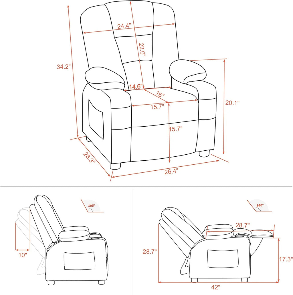 Faux Leather Recliner Chair with Cup Holders I573