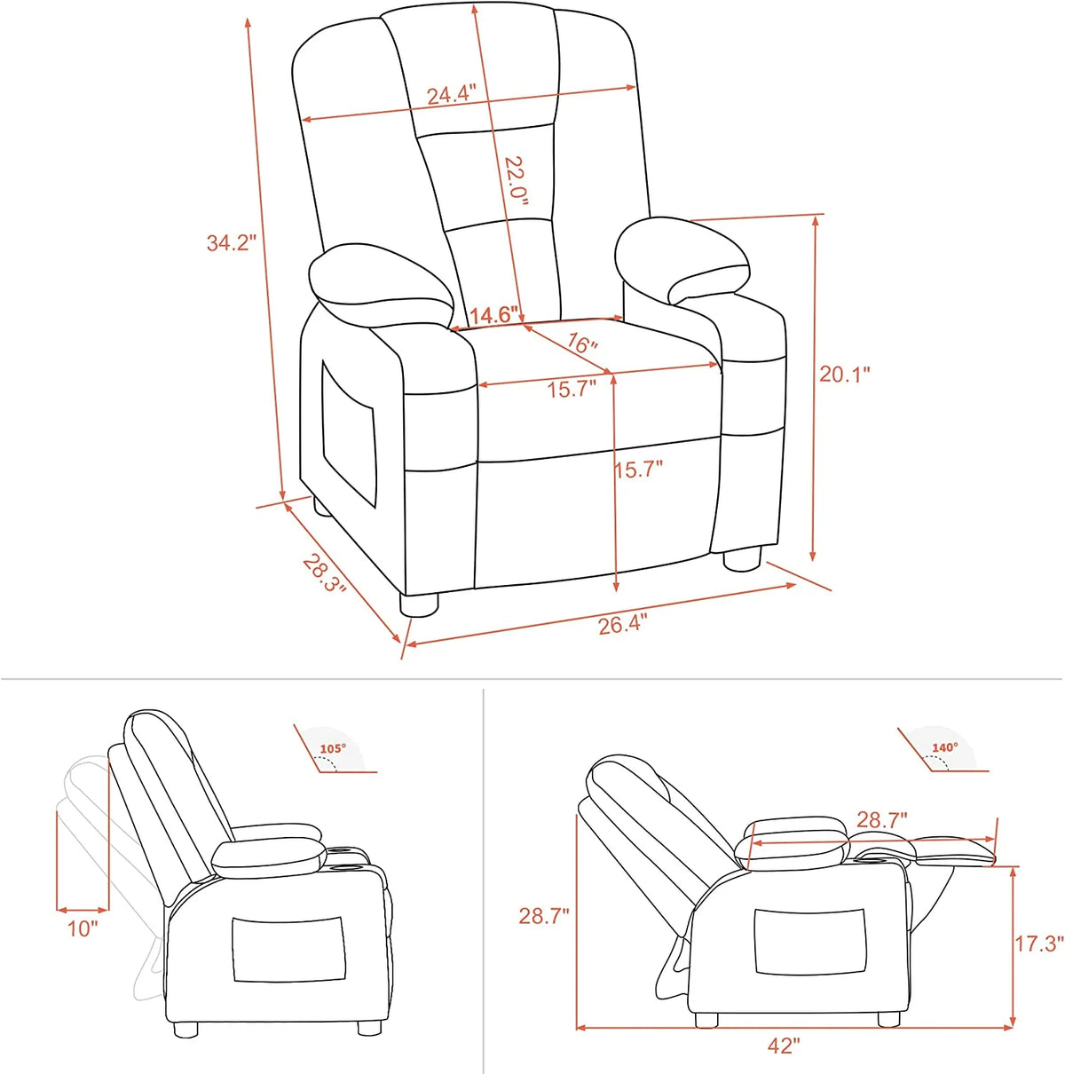 Faux Leather Recliner Chair with Cup Holders I573