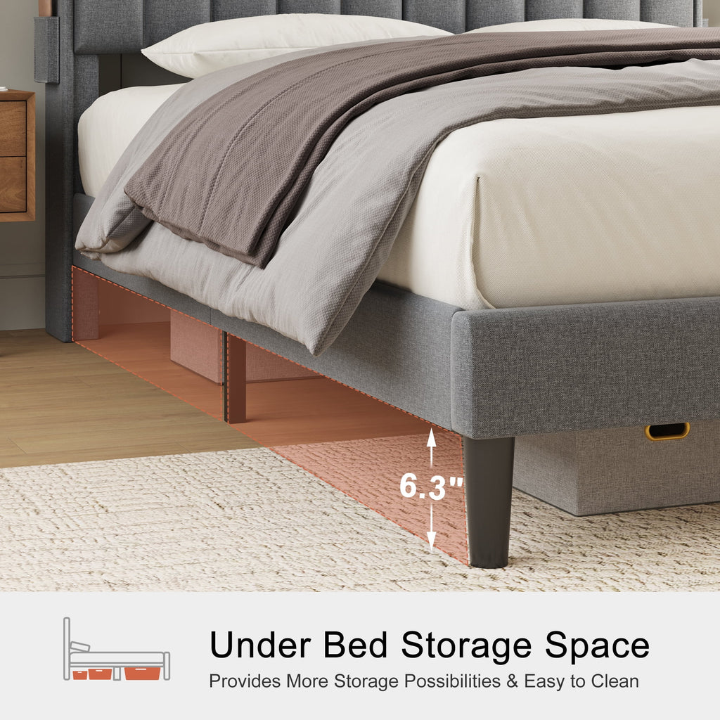 Queen Upholstered Platform Bed Frame with Storage Headboard Y9048