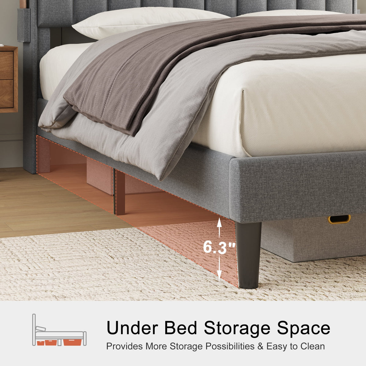 Queen Upholstered Platform Bed Frame with Storage Headboard Y9048