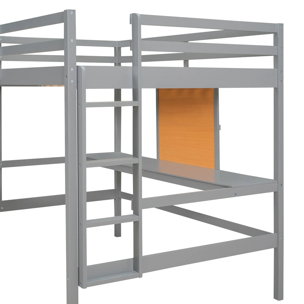 Grey Wood Loft Bed with Desk and 2 Drawers U15295
