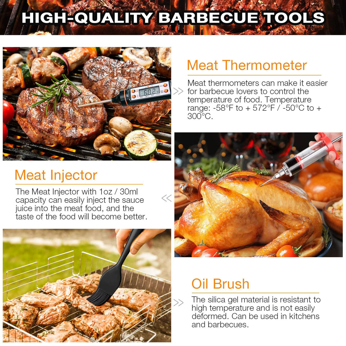 35 Pcs BBQ Grill Accessories Set with Thermometer, Fork, Tongs R5942