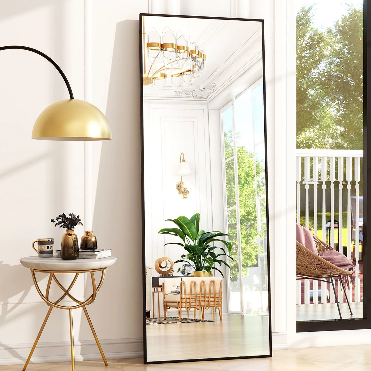64x21 Full Length Mirror Rectangle Body Dressing Floor Standing Mirror, Black T615842