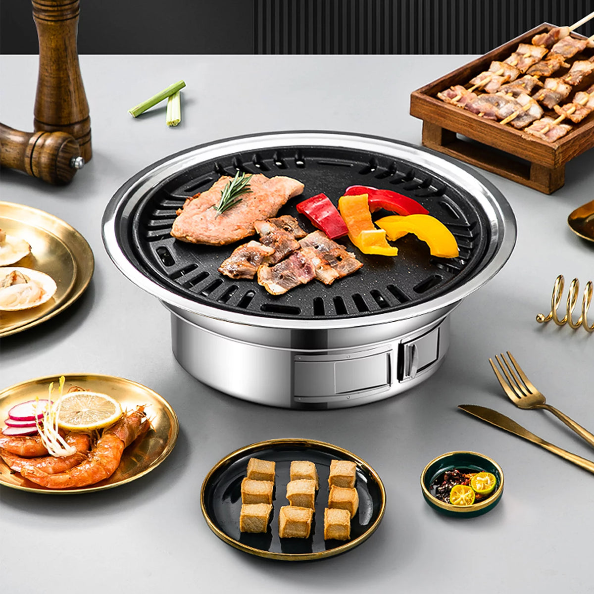 Charcoal Grill Non-stick Portable Stainless Steel BBQ F355031