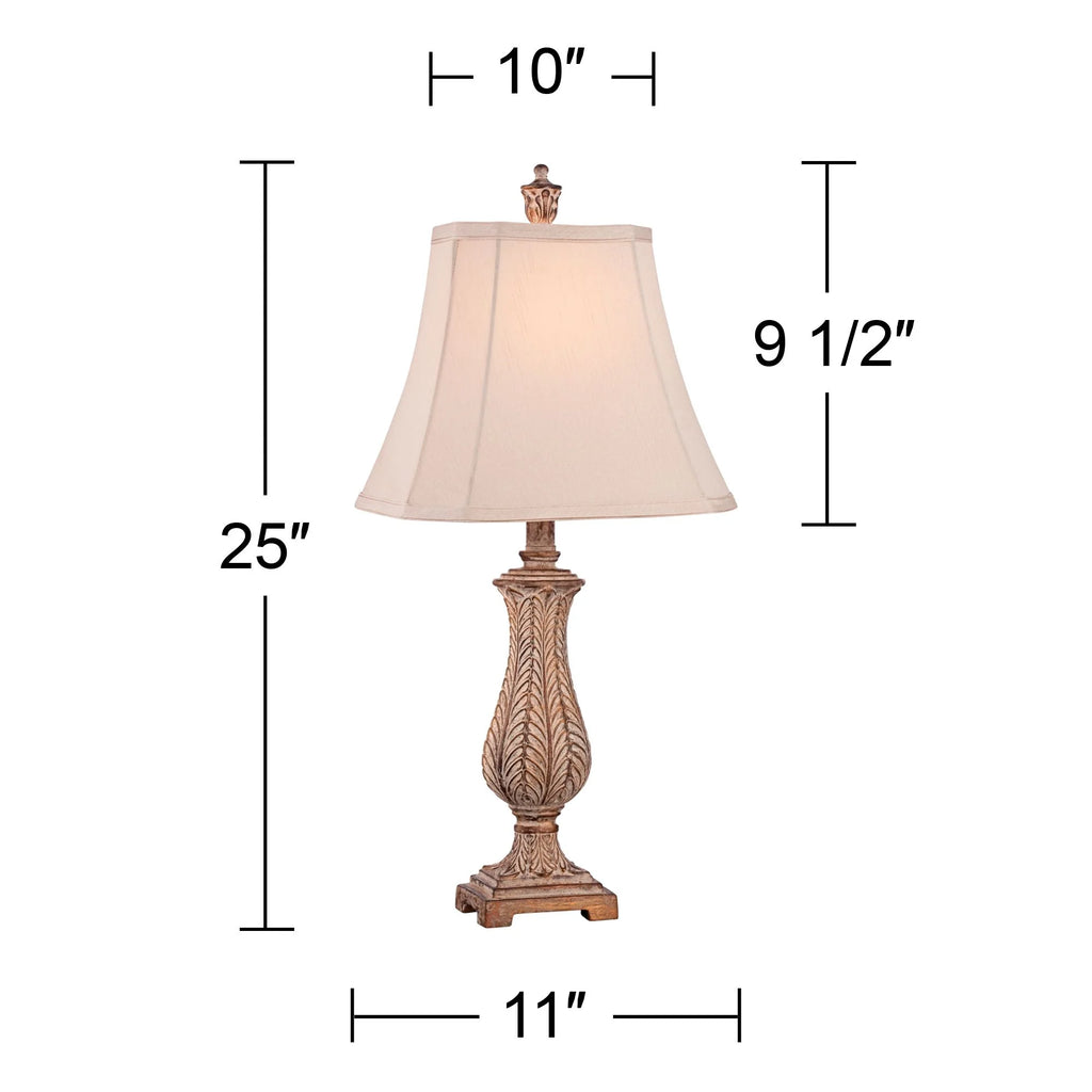 Antique Gold Table Lamp with Off White Rectangular Shade W675
