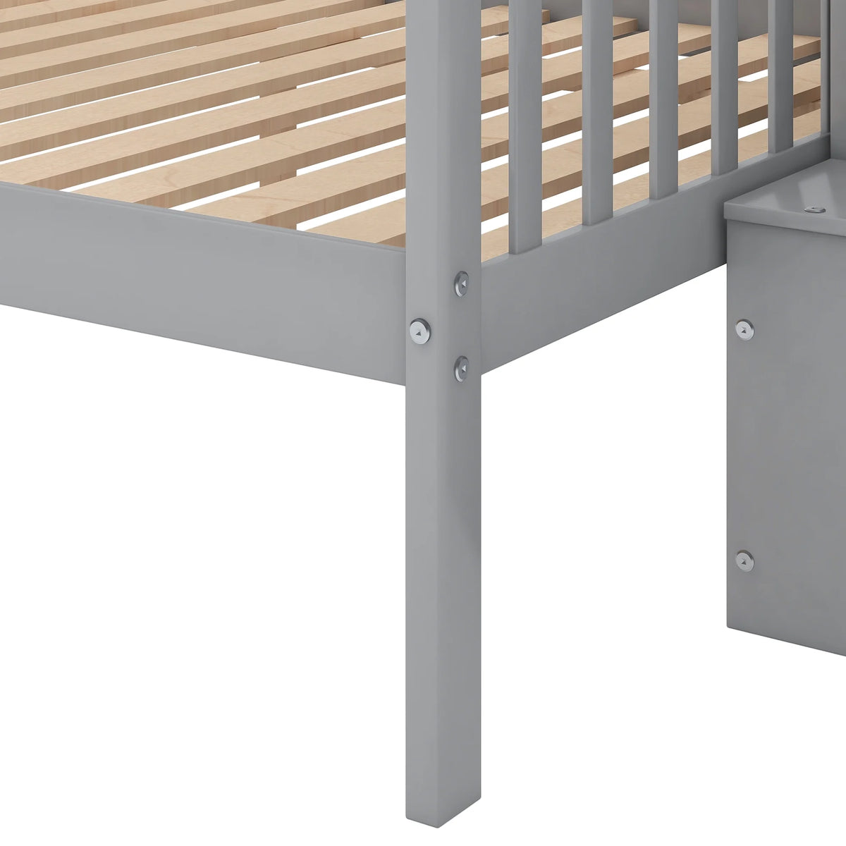 Gray Wood Twin over Full Bunk Bed with Stairs and Storage Shelf P126