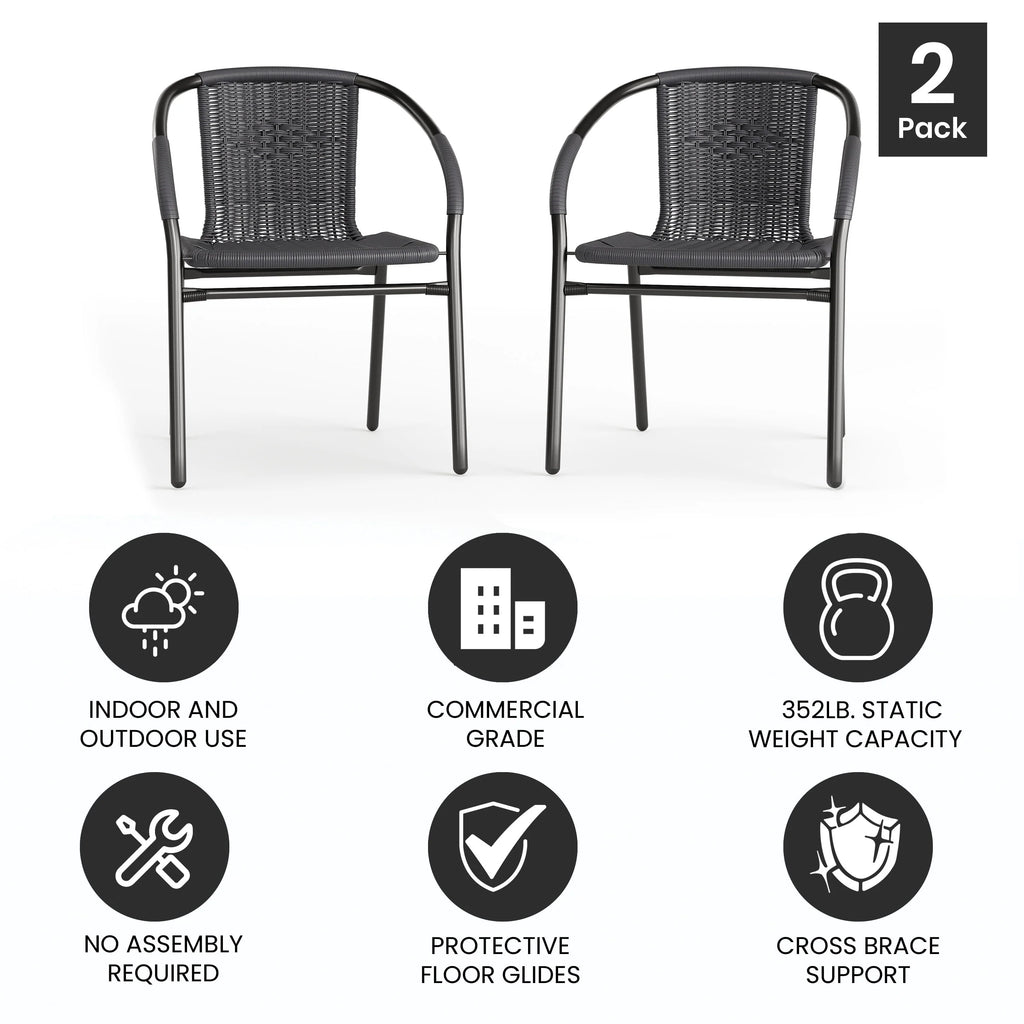 2 Pack Gray Rattan Stack Chair S9885